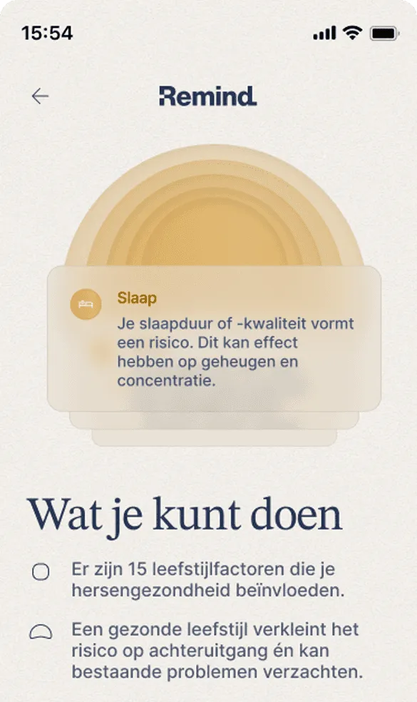 The Remind app showing sleep advice under the heading What you can do.