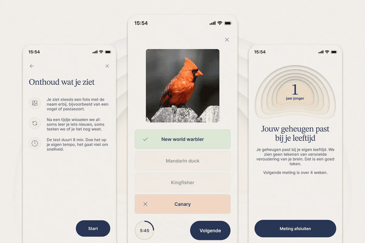 Example of the memory test in the Remind app